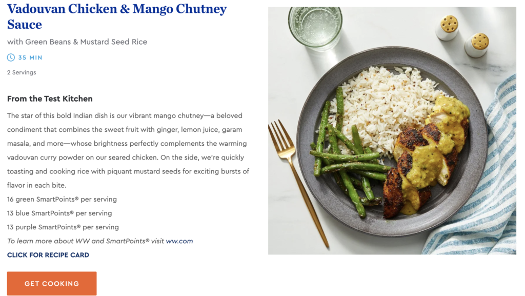 Blue Apron's Vadouvan Chicken W: Mango Chutney